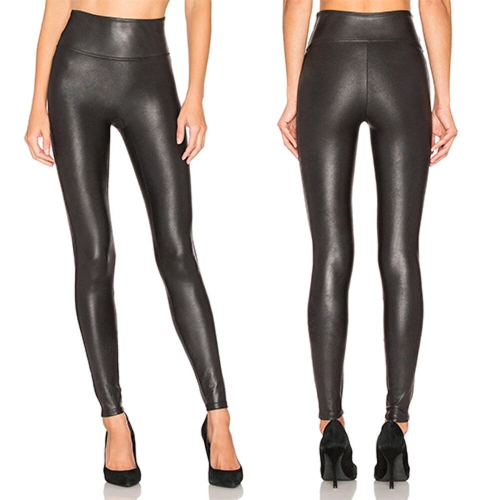 NEW Spanx Faux Leather Casual Elastic Waist Pull On Leggings Black Size: Medium
